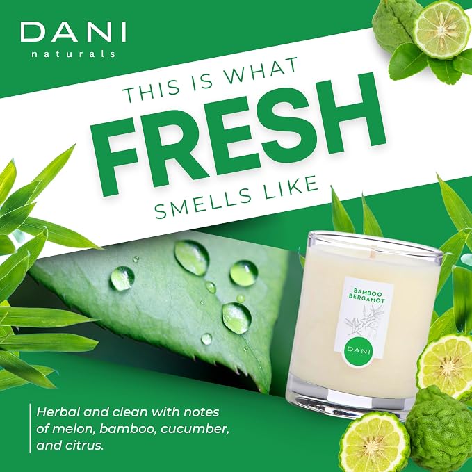DANI Naturals Bamboo Bergamot 100% Soy Wax Candle, Non-Toxic, 7.5oz | Vegan,soy wax candle,Clean-burning with organic cotton wick,Fresh bamboo bergamot scent,Made in USA