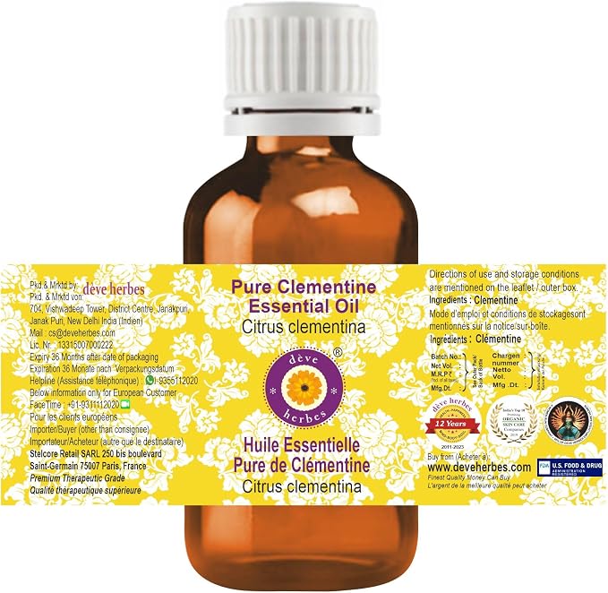 Deve Herbes Pure Clementine Essential Oil (Citrus Clementina) Steam Distilled 100ml (3.38 oz)