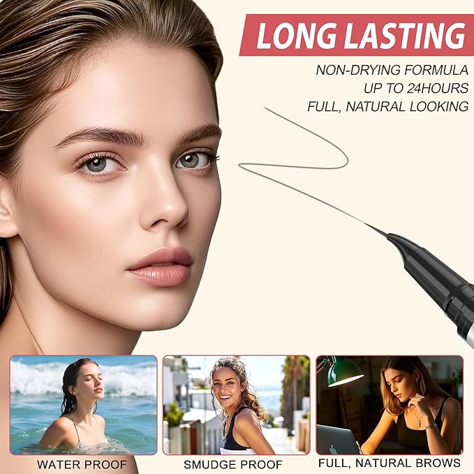 LAVONE Hair-Like Eyebrow Pen Makeup kit, Eyebrow Pencils for Women with Waterproof Microblading Eyebrow Pencil, Eyebrow Pomade, Eyeliner and Eyebrow Brush, Create Full, Natural Brows, Ash Brown