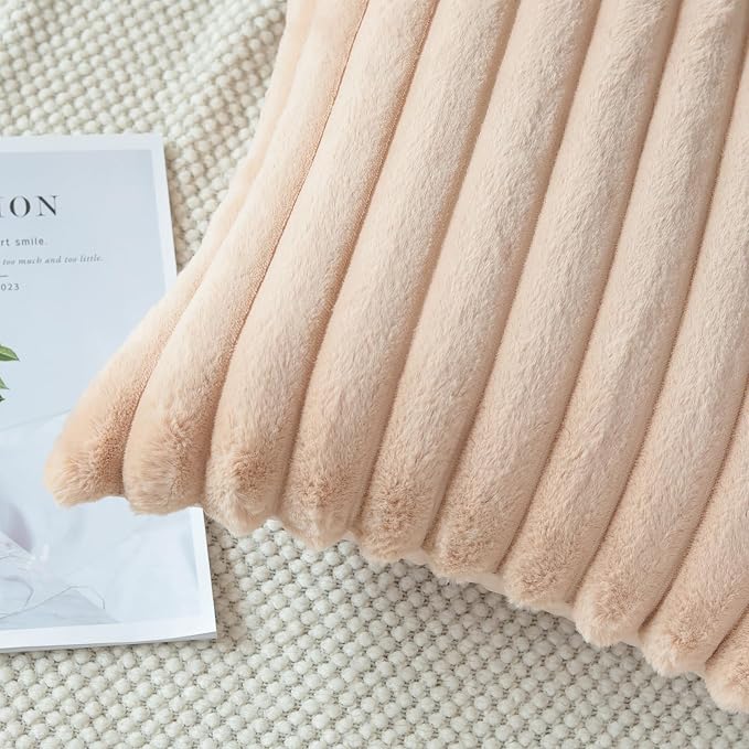 Soleebee Set of 2 Throw Pillow Covers Soft Cozy Velvet Pillowcase Faux Rabbit Fur Cover for Couch Sofa Bed Chair Home Decorative Pillows Cover (12x20 Inch, Camel)