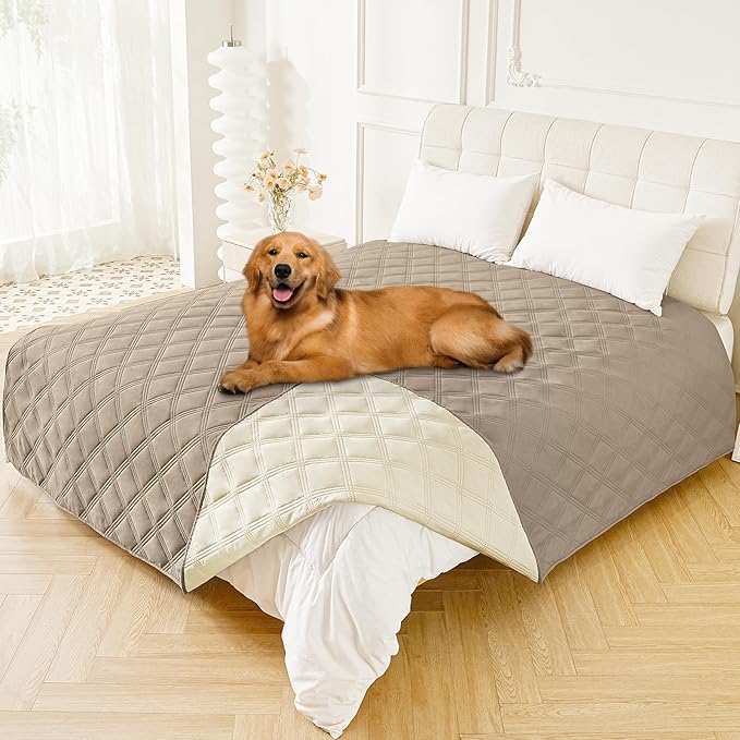 Smiry Waterproof Dog Bed Cover, Reversible Pet Blanket for Sofa Couch | Soft Washable Dog Blanket, Leakproof Couch Cover for Dogs Cats & Furniture Protection, 82x82, Taupe/Beige