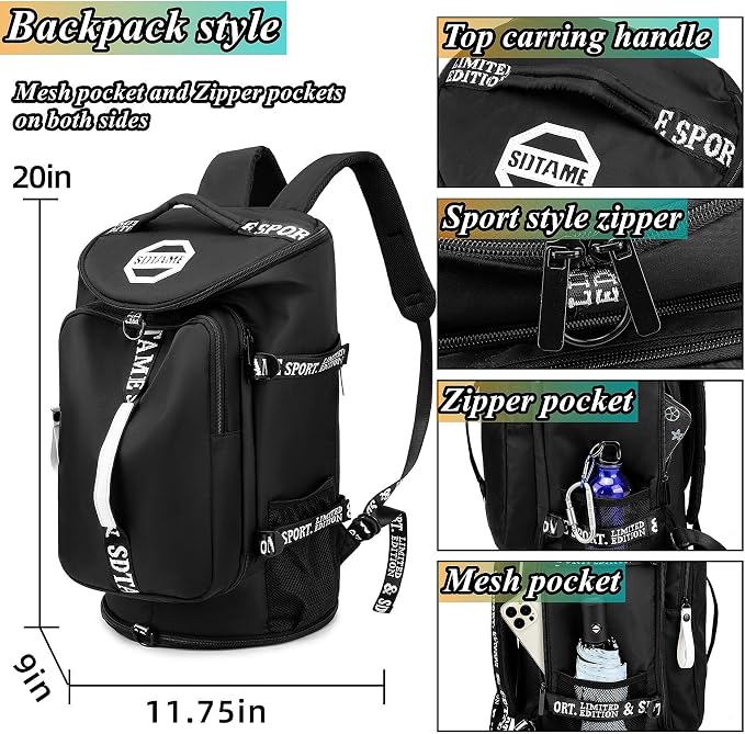 Gym Duffle Bag Backpack with Shoe Compartment,4 ways Travel Backpack for Women and Men,Multi-Functional Weekender bag with Waterproof Layer&Laptop Compartment for Fitness, Travel,Camping