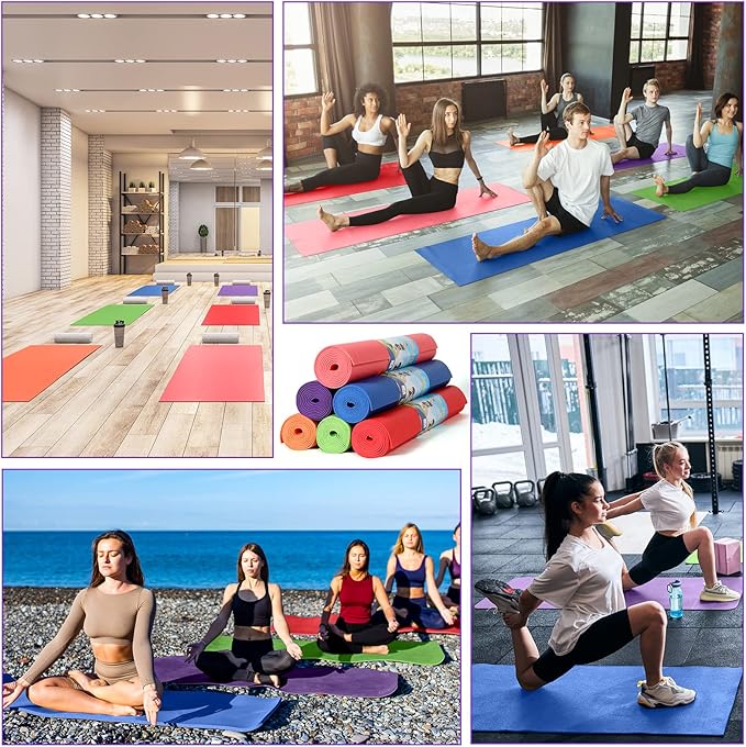 Wettarn 24 Pcs Yoga Mats Bulk - Non Slip, Lightweight Professional Colorful Exercise Mats for Yoga, Pilates, Fitness & Floor Workout