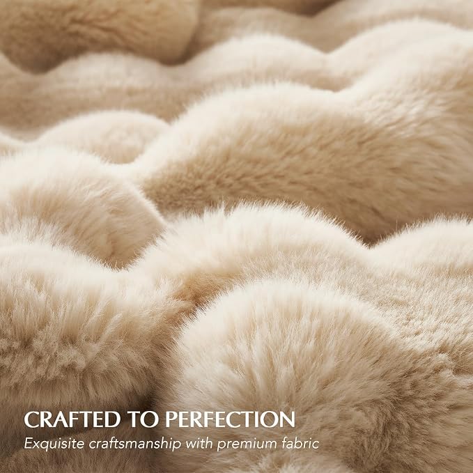 Faux Rabbit Fur Bubble Throw Blanket, 60"x80", Cream | Ultra Soft, Luxury Faux Rabbit Fur Throw, Thick Warm Bubble Blanket, Cozy Fluffy Reversible, for Bed, Couch, Chair, Sofa
