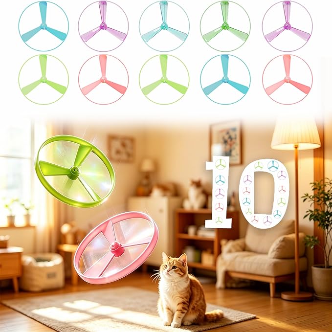10Pcs Cat Toy Flying Discs, Interactive Cat Fetch Toy for Indoor Cats, Chasing Hunting Training Toys for Kittens & Adult Cats（10Pcs）