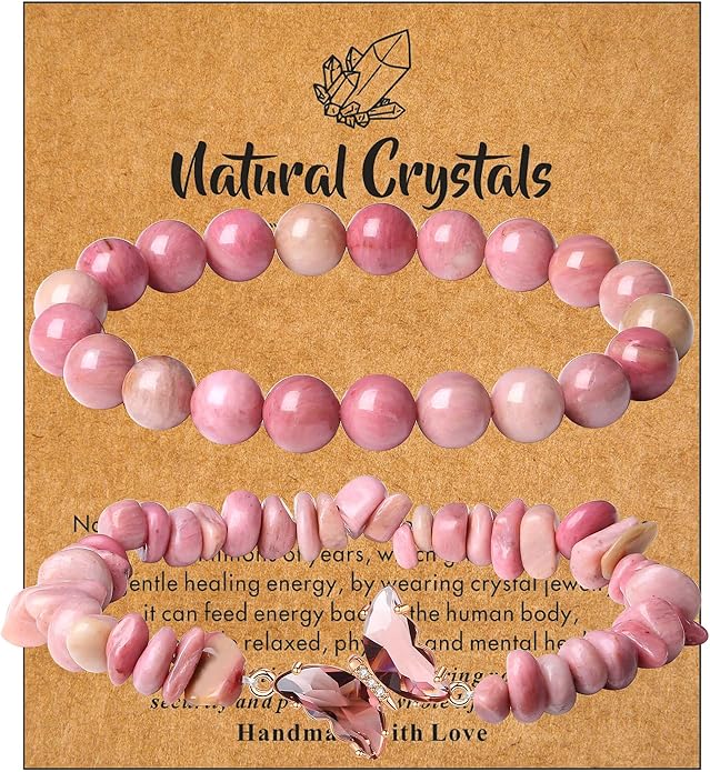 DUQGUHO 2Pcs Butterfly Bracelets for Women Healing Crystals Bracelets for Women Natural Gemstone Bead Bracelet Cute Butterfly Charm Bracelet Stretch 8mm Crystal Jewelry Gifts for Women