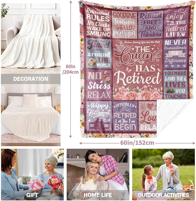 Retirement Gifts for Women 2026, Retirement Blanket 80"x60", Retired Gifts | Pink Retirement Gift for Woman, Happy Farewell Gifts for Coworker, Funny Going Away Throws for Mom, Teacher, Nurse, Female