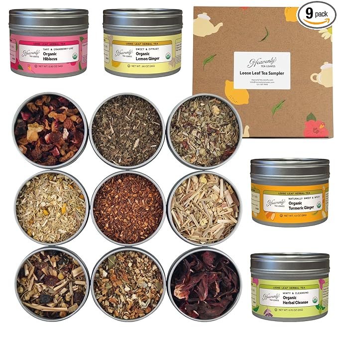 Heavenly Tea Leaves Organic Herbal Tea Sampler, Loose Leaf Decaf Set
