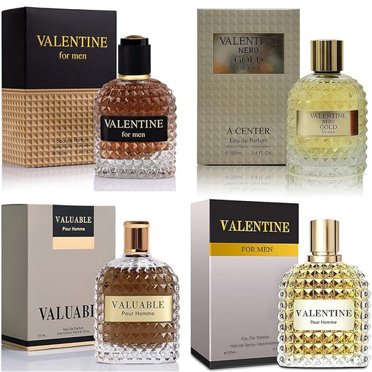 A CENTER Men's Cologne Gift Set 4 Pack Men Perfumes - 3.4 Fl Oz Each | Vanilla Bourbon, Leather & Amber Floral Fragrance | Luxury Eau de Toilette Quartet