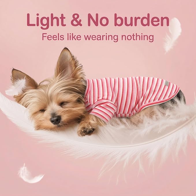 2Pack Soft Dog Shirt for Small Medium Dogs, Breathable Pet Clothes, Comfort Solution for Puppy Girl Boy, Stretchy Cotton Dog Tshirts, Fits Chihuahua, Yorkie, Pink & Green Stripe-XS