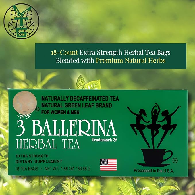 3 Ballerina Diet Tea Extra Strength – Caffeine-Free Herbal Tea Bags for Digestive Comfort – Pack of 2 (36 Count)