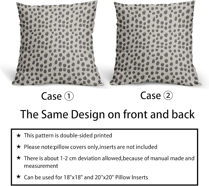 Grey Gray Cream Pillow Covers 22x22 Set of 2 Boho Design Polka Dot Throw Pillows Modern Brush Strokes Print Decorative Outdoor Pillowcase Square Cushion Cover Linen Pillow Case for Home Sofa Couch Bed