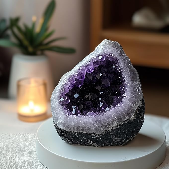 Amethyst Crystal (Approx. 0.882 lb–1.1lb, 3.15”–3.25”) Raw Amethyst Cluster Healing Crystals and Stones Reiki Chakra Tower Purple Quartz Geode for Spiritual Decor Crafts Protection