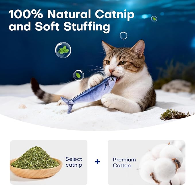 Potaroma Cat Toys Bite-Sized Flopping Fish with Catnip