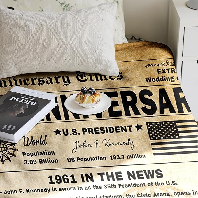 65th Anniversary Blanket Gifts Gift for 65th Blue Sapphire Wedding Anniversary 65 Years of Marriage Gifts for Wife Husband Dad Mom Parents Grandpa Grandma Grandparents Back in 1961 Blanket 60x50