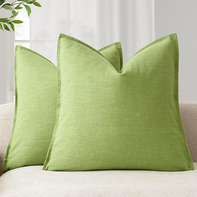 Foindtower Pack of 2, Decorative Linen Solid Throw Pillow Covers Soft Accent Euro Cushion Case Boho Farmhouse Pillowcase for Chair Couch Sofa Bedroom Living Room Home Decor 20 x 20 Inch Lush Green