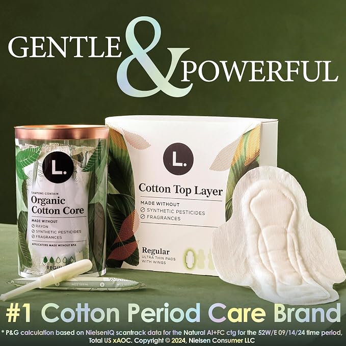 L. Cotton Tampons Regular Absorbency, Contains an Organic Cotton Core, Made Without Synthetic Pesticides, or Fragrances, 84 Count