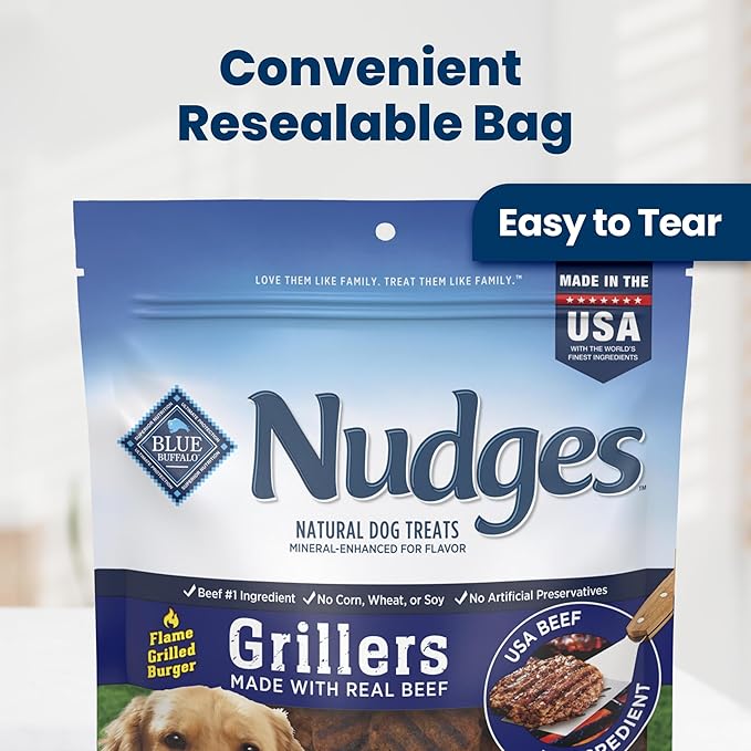 Blue Buffalo Nudges Grillers Beef Dog Treats, 16 oz | Real Beef First, Charred Texture, No Chicken By-Product, Corn, Wheat, or Soy