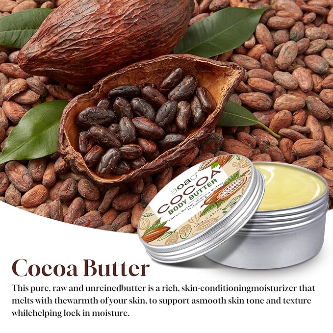 AOAO Cocoa Body Butter for Rough Flaky Skin, Shea Butter & Vitamin E Daily Moisturizer Absorbs Rapidly, Deep Hydrating Treatment, Provides Long-Lasting Nourishment for Silky Smooth Skin, 100g/3.5oz