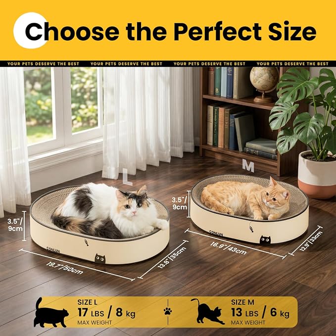 Conlun Oval Cat Scratcher Bed | Scratching Bowl Lounge for Cats | Large | Corrugated Cardboard Pad | Concave Shape | No Mess Enclosed Base | Serves as Couch Furniture Protector