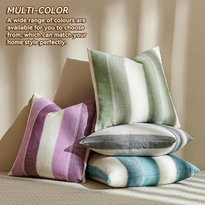 Pack of 2 Farmhouse Stripe Check Throw Pillow Covers Set Case Cotton Linen Decorative Pillowcases Cushion Cover for Couch Bench Sofa 18x18Inch Brown