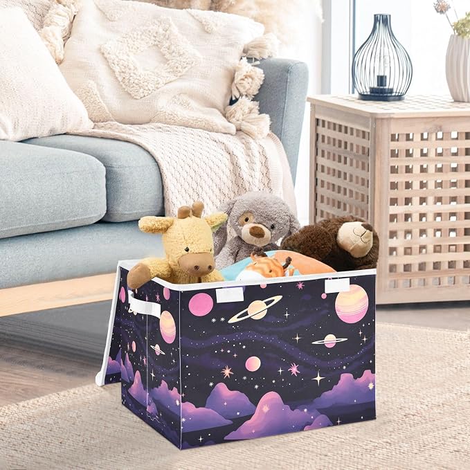 Abstract Planets Storage Bins with Lids and Carrying Handle,Foldable Storage Boxes Organizer Containers Baskets Cube with Cover for Home Bedroom Closet Office
