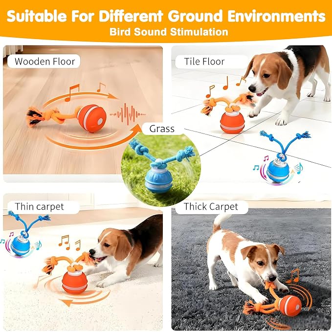 Interactive Dog Toys,Automatic Moving Activated Dogs Ball Toy (Orange)