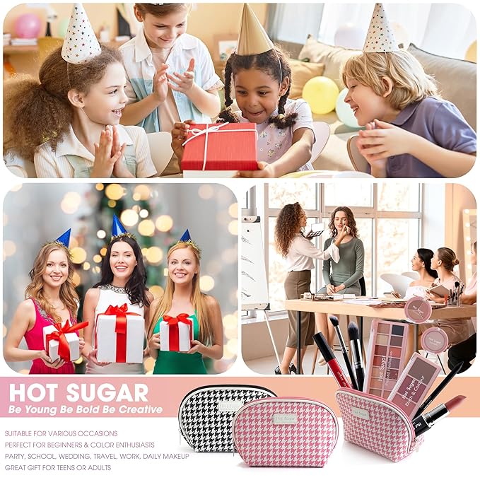 Hot Sugar All in One Makeup Kit, Makeup Set for Women, Girls Makeup Kit for Teens with Eyeshadow, Blush, Contour, Highlighter, Concealer, Lipstick, Lip Gloss, Eyeliner and Brush (Pink)