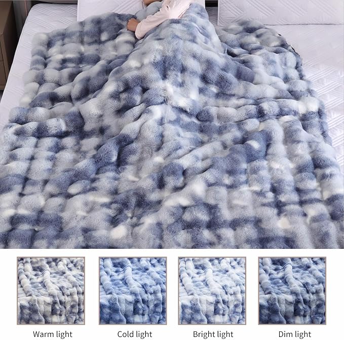 ORINOVA Tie-dye Blue Soft Comfy Throw Blanket for Couch Bedroom Faux Fur 50x60 Fluffy Blanket for Living Room Furry Bed Cozy Home Decor Gifts 860 GSM