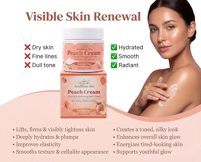 Peach Lift & Firming Body Cream | Peach Essence Infused Hydrating Moisturizer & Skin Firming Body Cream - Skin Tightening & Anti Cellulite Cream For Women-Lightweight fast absorbing Formula -2 Oz