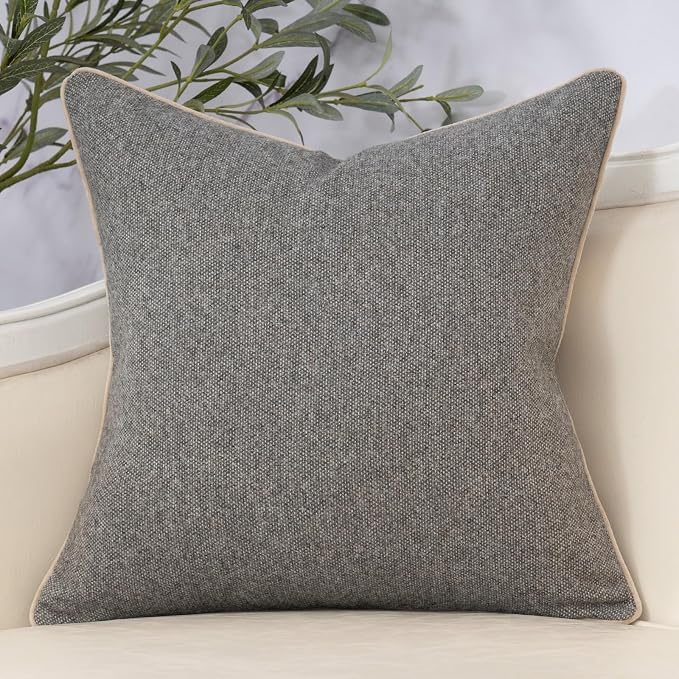 Neutral Floral Pillow Cover 18 x18 Inches, Vintage Chenille Square Throw Pillow Cover Soft Decorative Farmhouse Accent Couch Pillow Cover for Living Room Bedroom, Grey