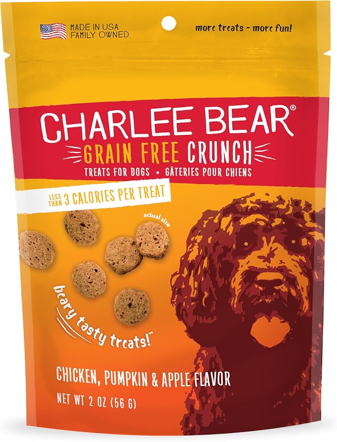 Charlee Bear Grain Free Dog Treats, Chicken, Pumpkin & Apple, 2 oz | Trial Size Bag, Pocket-sized Dog Training Treats, Crunchy Dog Treats, Limited Ingredient Recipe, Under 3 Calories per Treat