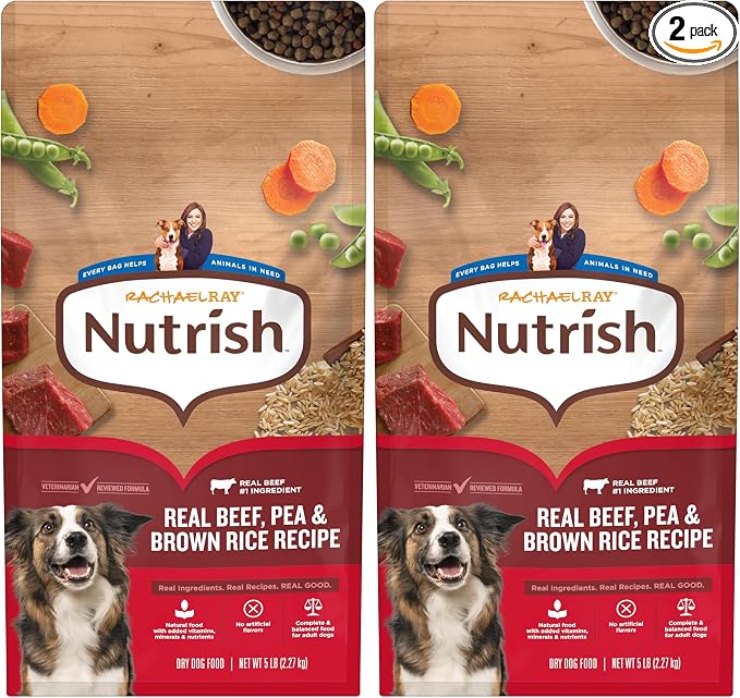 Nutrish Rachael Ray Adult Dry Dog Food Real Beef, Pea & Brown Rice Recipe, 5 lb. Bag (Pack of 2)