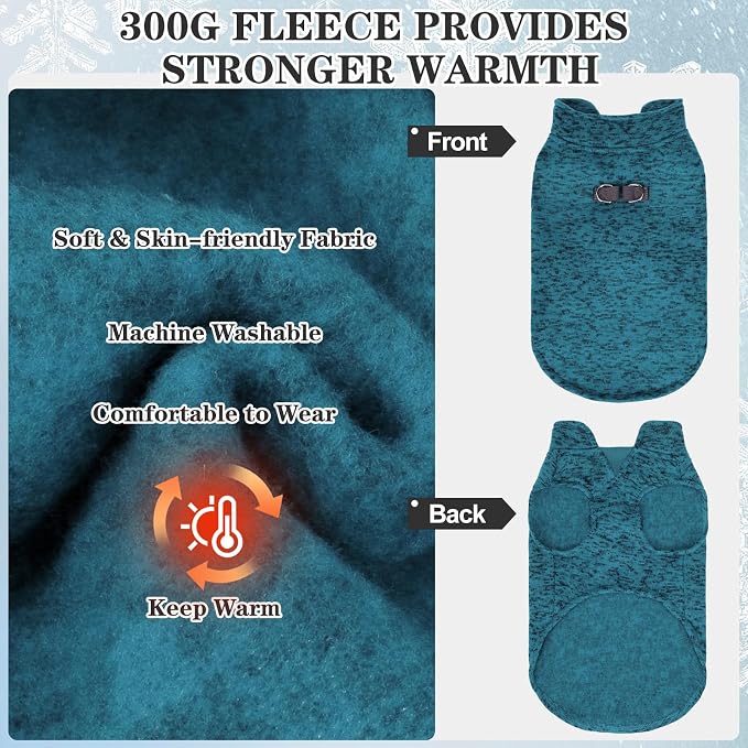Fleece Dog Sweater - Pullover Dog Jacket, Warm Winter Coat Vest with D-Ring for Leash, Pet Cold Weather Clothes Outfit, Sweatershirt for Boys or Girls Puppy Blue M