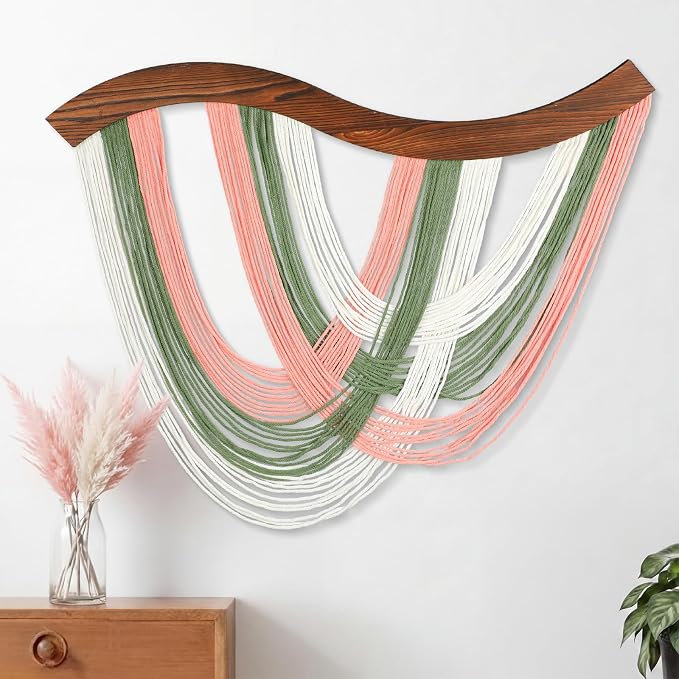 Blush Pink, Sage Green & White Macrame Wall Hanging Dip Dyed Yarn Wall Art | Handmade Cotton Rope Tapestry for Bedroom, Living Room, Nursery, 31.5 x 23.6 Inch