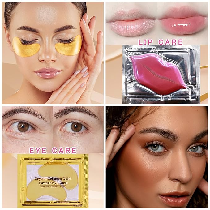 40 Pairs Eye Mask & Lip Mask, 24K Gold Gel Crystal Collagen Under Eye Patches for Dark Circles, Bachelorette Party Favors Adults Accessories, Galentines Day Gifts, Bulk Bridesmaid Gifts