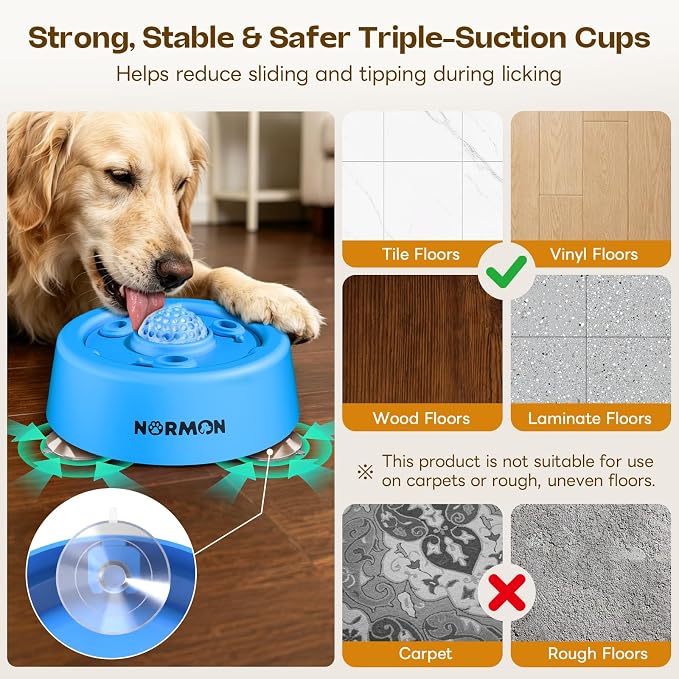 NORMON Dog Lick Bowl Slow Feeder with Rolling Ball & Suction Base
