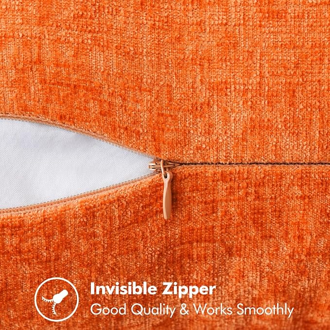 MIULEE Fall Decorative Couch Throw Pillow Covers 18x18 Inch Bright Orange | 2 Pack, Farmhouse Pillow Covers with Stitched Edge, Soft Chenille Cushion Case, Sofa Bed LivingRoom Home Decor
