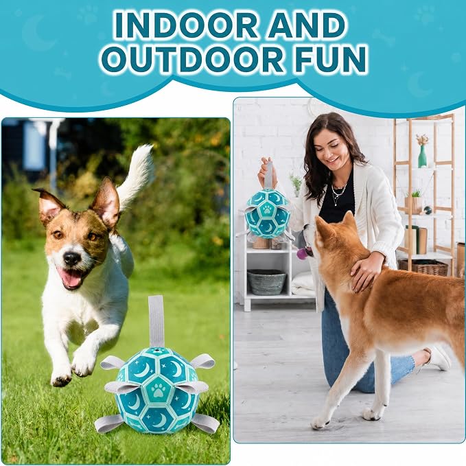 Dog Soccer Ball with Straps, 6 Inch Herding Dog Ball Toys Dog Birthday Toy, Balls for 20-40lbs Dogs, Outdoor Puppy Toys for Small Medium Dogs, Interactive Toy for Tug, Water Toy Ball,Blue