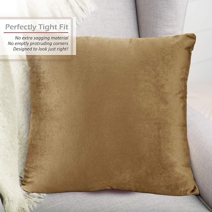 Throw Pillow Inserts Pack of 2 with Velvet Soft Solid Decorative Square Throw Pillow Covers Set for Sofa Couch Car Bedroom, 26X26 Throw Pillows Inserts with 24x24 Washable Cushion Covers, Mocha Brown