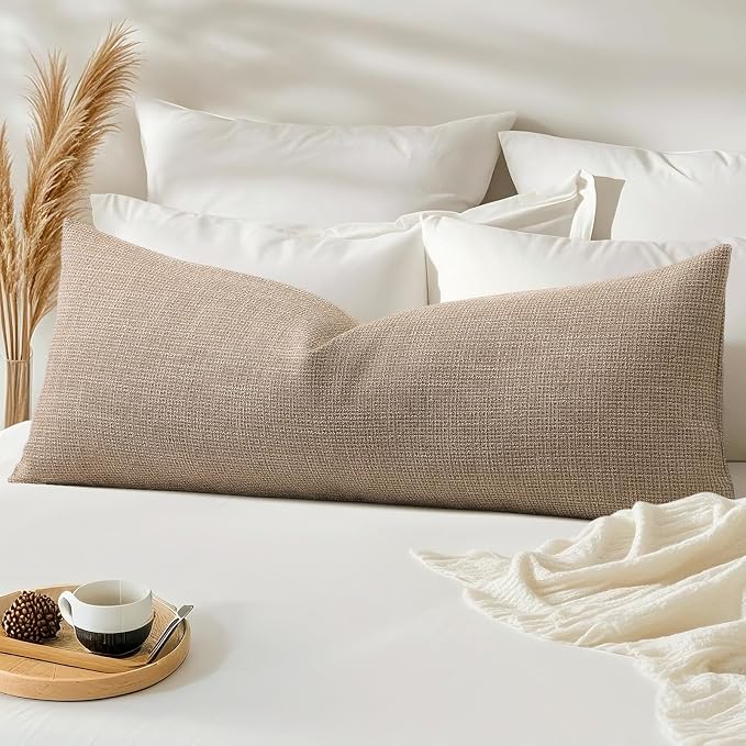 OTOSTAR Linen Throw Pillow Cover Set of 1 Decorative Long Lumbar Pillowcase Rectangle Cushion Cover 14x36 Inch for Home Decor Sofa Bedroom Car 35 x 90CM Light Coffee