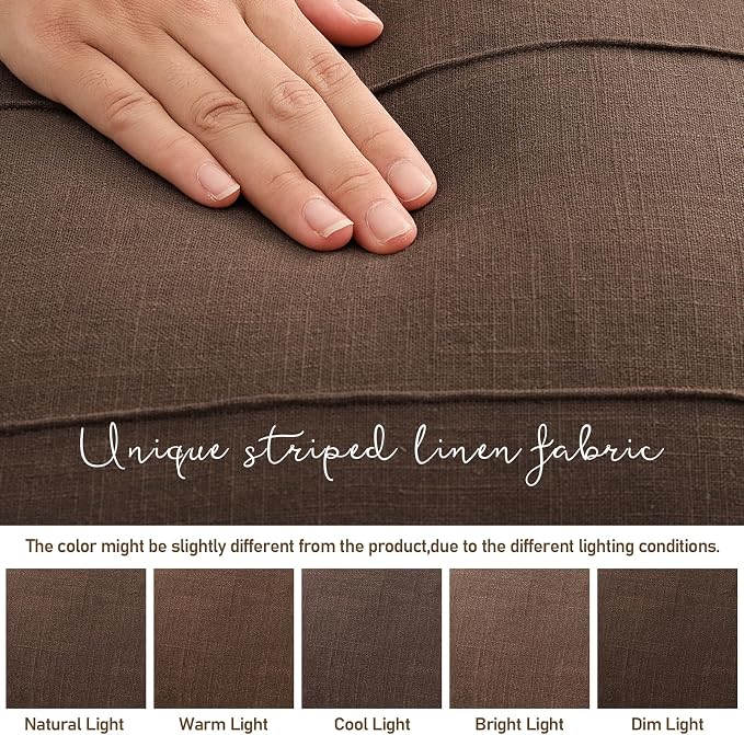 Decorative Linen Throw Pillow Covers 18x18 Set of 2 Solid Handcrafted Striped Cushion Covers for Bed Soft Modern Farmhouse Neutral Pillowcase for Couch Bedroom Living Room Home Decor(Brown)