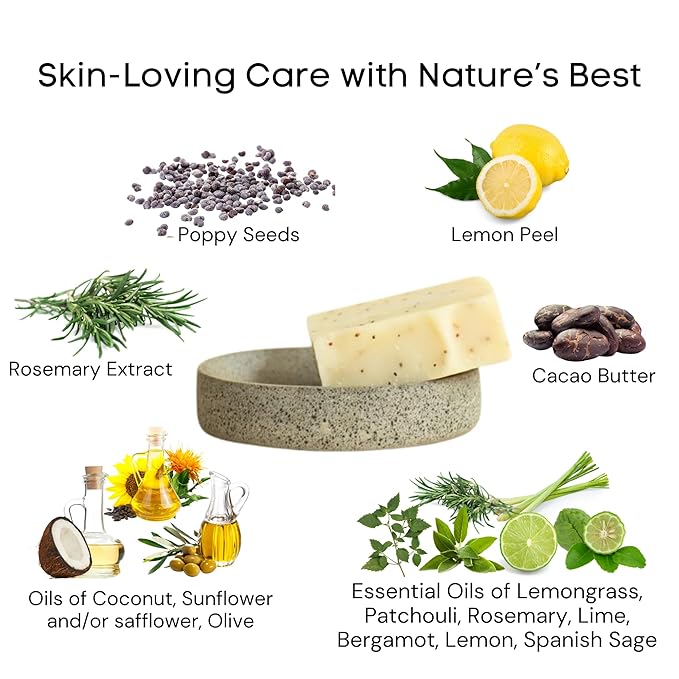 Schizandu Organics Lemon Poppy Seed Bar Soap, Organic Herbal Skin Detox with Essential Oils | 4 oz. | 100% Pure Natural Luxury For Skin Renewal and Exfoliation | Moisturizing, Nourishing Beauty Bar
