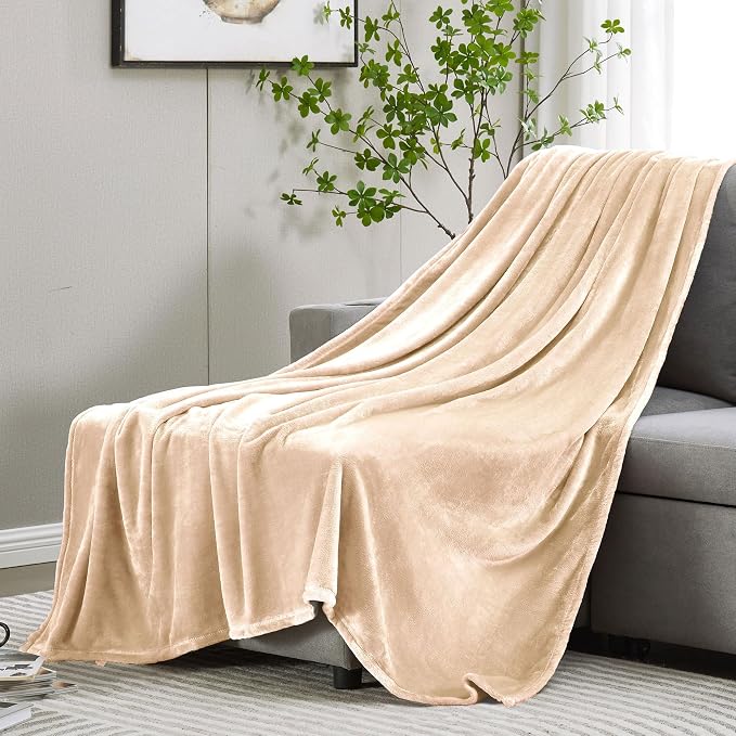 DREAMNINE Super Soft Fuzzy Fleece Throw Blanket for Couch Sofa 50" x 60", Decorative Solid Lightweight Velvet Blanket for Chair, Cozy Accent Shaggy Micro Plush Flannel Blankets for Bedroom Dorm, Beige