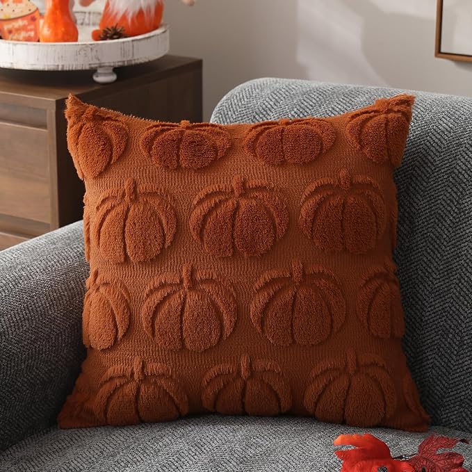 DFXSZ Fall Pillow Covers 20x20 2Pcs Rust Pumpkin Fall Decorations for Home | Fall decor Set of 2 Throw Pillow Cases Soft Plush Faux Fur Wool Couch Cushion for Chair Sofa Bedroom Living Room Home Decor