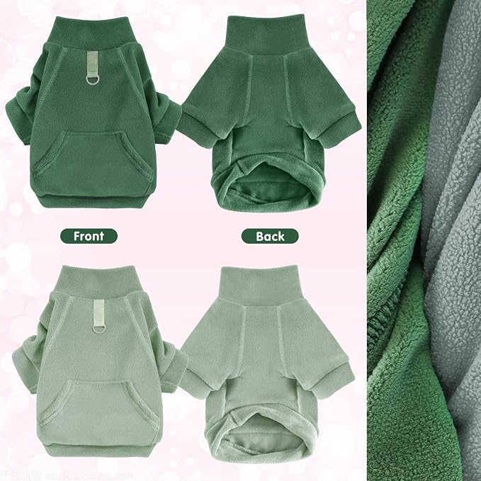 Idepet Fleece Sweater 2 Pack,Turtleneck Sweatshirt Pet Clothing | Winter Dog Clothes,Stretchy,Small Coat,Cat Apparel,with Leash Ring,for Small Medium Dogs Cats,with Pocket