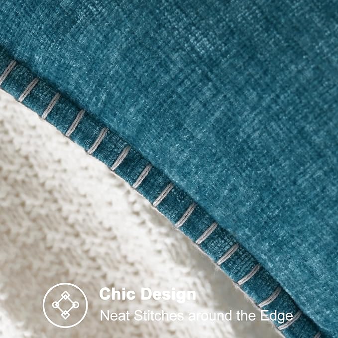 CaliTime Decorative Couch Throw Pillow Covers 16 X 16 Inches Ocean Blue | Pack of 2, Cozy Chenille Cushion Cases, Cotton Thread Stitching Edges, for Sofa Bed Living Room Farmhouse