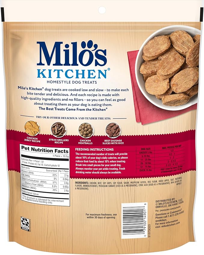 Milo's Kitchen Chicken & Apple Sausage Slices Dog Treats, 18 Oz. Bag (Pack of 4)