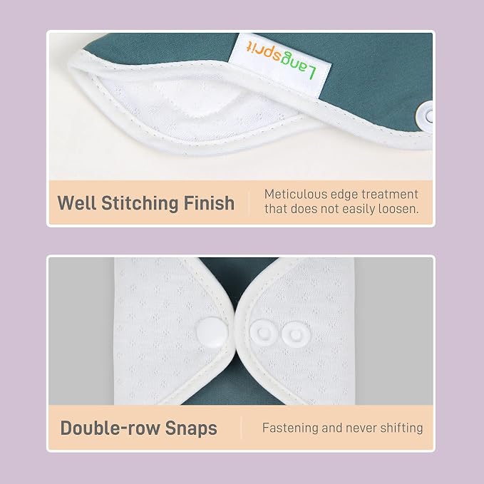 Langsprit Reusable Sanitary Pads for Women, Feminine Pads for Women Regular Absorbency Cotton Washable Cloth Menstrual Pads 6pcs Set with Mini Wet Bag Leakfree and Periods (Extra Large)