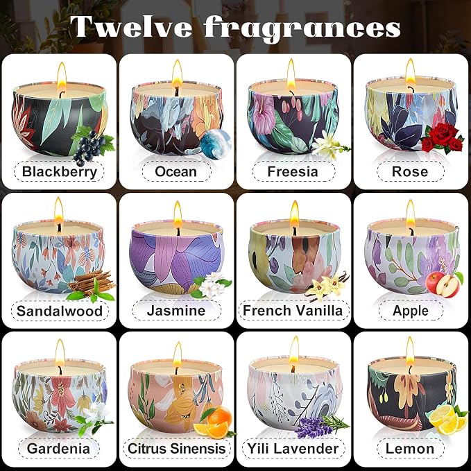 48 Packs Scented Candles Gift Set, Fragrances Candle for Women, 2.5 OZ Portable Jar Candle for for Spa, Yoga, Bath, Aromatherapy, Stress Relief, Floral Pattern